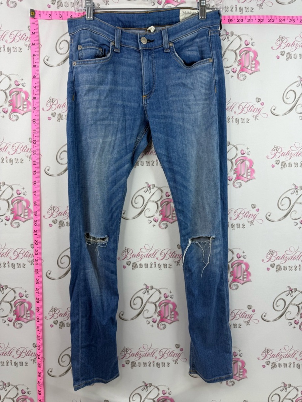 rag & bone jeans capri light Blue Slim Straight Distressed Jeans